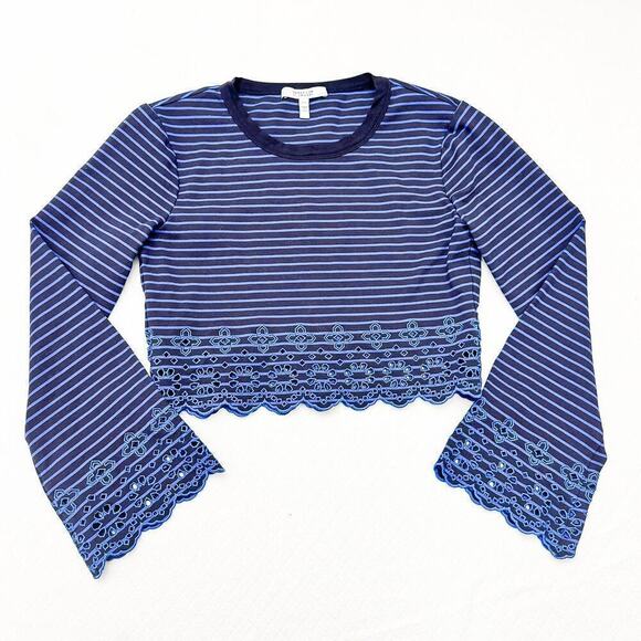 Derek Lam 10 Crosby Striped Top Lace Embellished Edge Size M - Picture 1 of 7
